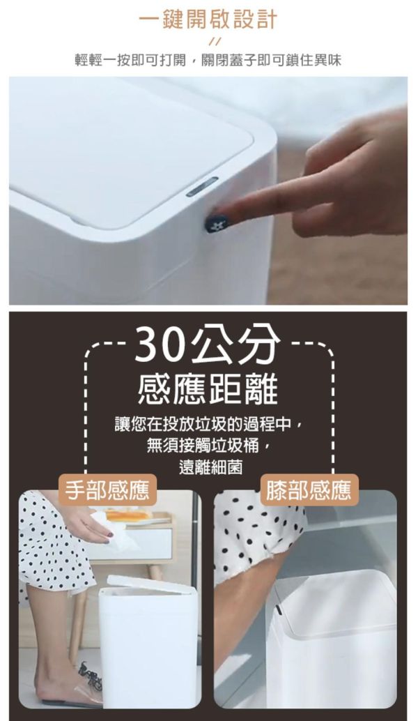 【LIFECODE】創意智能感應塑膠垃圾桶-白(8L-電池款) 