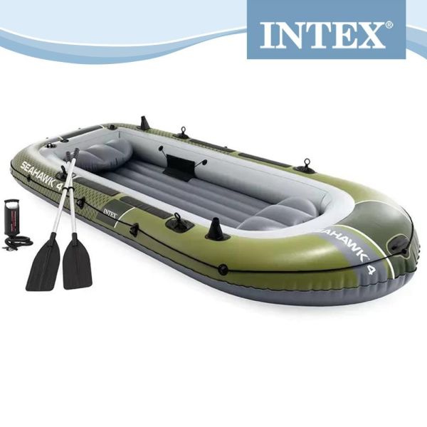 【INTEX】海鷹Seahawk 4人座橡皮艇15170081(66334) INTEX橡皮艇, Seahawk 4, 海鷹4人座, 四人充氣船, SuperStrong PVC, 三氣室橡皮艇, 承重480kg, 可加裝馬達橡皮艇, Boston閥, I-Beam地板, 湖泊划船, SPORT SERIES, 家庭水上活動