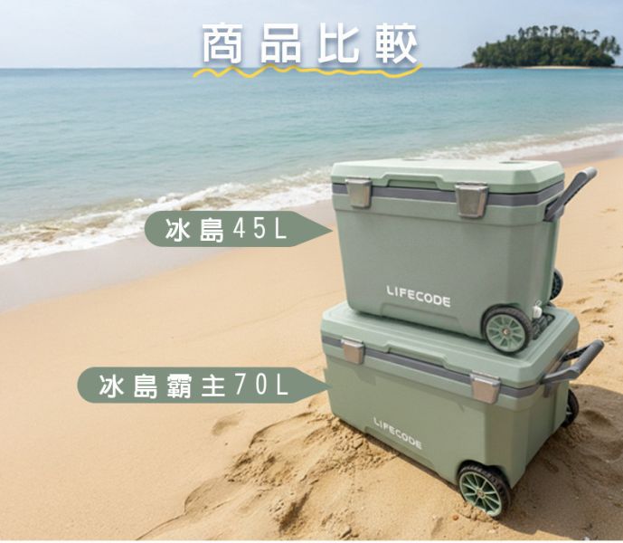 【LIFECODE】冰島霸主-拉輪式70L保冰桶/有杯架-附2個冰磚-軍綠灰12300414 保冰桶、70L冰桶、拉輪式冰桶、釣魚冰桶、長效保冷、大容量冰桶、戶外保冰、露營冰桶、商用冰桶、保冷箱、行動冰庫、冰島冰桶、保溫桶、LIFECODE冰桶、野餐保冰、移動冰箱、冰磚組、戶外釣魚裝備