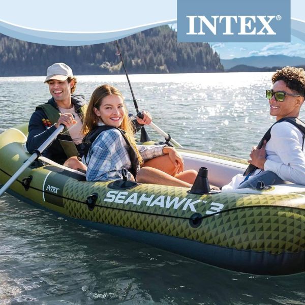 【INTEX】海鷹Seahawk 3人座休閒橡皮艇 15170071(66333) INTEX橡皮艇, Seahawk 3, 海鷹3人座, 三人充氣船, SuperStrong PVC, 三氣室橡皮艇, 承重360kg, 可加裝馬達橡皮艇, Boston閥, I-Beam地板, 湖泊划船, SPORT SERIES, 親子水上活動