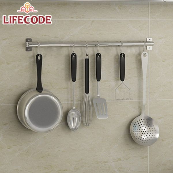 LIFECODE《收納王》304不鏽鋼-免打孔-壁掛桿(附6個S型掛勾)-寬60cm 14060370 LIFECODE,戶外用品,LIFECODE生活密碼戶外用品生活館 ,帳篷,折疊桌椅,鋁合金,車尾帳,速搭帳,INTEX,露營,露營區,露營裝備,露營生活,露營美學,outdoor,camping,帳篷,露營小物,客廳帳