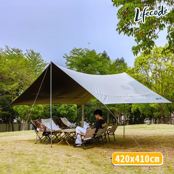 【LIFECODE】方型黑膠天幕(420*410cm)-米色 LIFECODE,生活密碼,戶外露營用品,天幕,客廳帳,戶外用品,露營用品,折疊桌椅,烤肉架,帳篷,睡墊,OUTDOOR,CAMPING,INTEX,車中床,充氣床,戲水用品,車泊