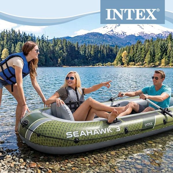 【INTEX】海鷹Seahawk 3人座休閒橡皮艇 15170071(66333) INTEX橡皮艇, Seahawk 3, 海鷹3人座, 三人充氣船, SuperStrong PVC, 三氣室橡皮艇, 承重360kg, 可加裝馬達橡皮艇, Boston閥, I-Beam地板, 湖泊划船, SPORT SERIES, 親子水上活動