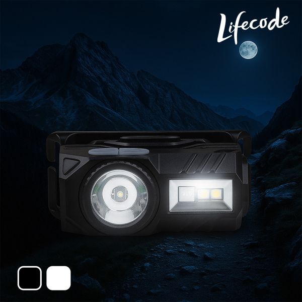 【LIFECODE】LED多用途頭燈/帶磁吸/帶帽夾/TYPE C充電-2色可選 12320803/8 感應頭燈 露營頭燈 夜跑燈 防水頭燈 RGB頭燈 磁吸筆夾燈 Type-C充電頭燈 登山手電筒 多功能LED燈