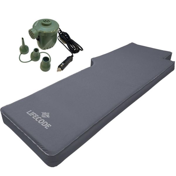 【LIFECODE】《3D TPU》單人車中床/異形充氣睡墊-冷灰色+車用幫浦 12140073-1 車中床,車宿睡墊,充氣睡墊,自動充氣墊,露營睡墊,SUV睡墊,RAV4睡墊,CRV睡墊,KUGA睡墊,Forester睡墊,記憶泡棉睡墊,雙拼睡墊,車泊床墊