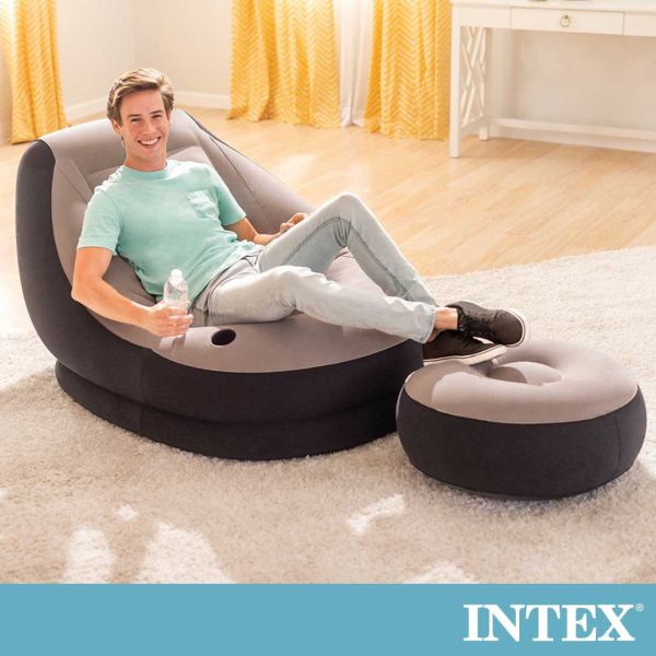 【INTEX】《懶骨頭》單人充氣沙發椅附腳椅-灰色 15030060(68564) LIFECODE,戶外用品,LIFECODE生活密碼戶外用品生活館 ,帳篷,折疊桌椅,鋁合金,車尾帳,速搭帳,INTEX,充氣床,露營,露營區,露營裝備,露營生活,露營美學,outdoor,camping,帳篷,露營小物,客廳帳