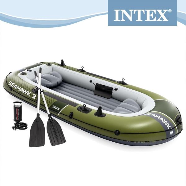 【INTEX】海鷹Seahawk 3人座休閒橡皮艇 15170071(66333) INTEX橡皮艇, Seahawk 3, 海鷹3人座, 三人充氣船, SuperStrong PVC, 三氣室橡皮艇, 承重360kg, 可加裝馬達橡皮艇, Boston閥, I-Beam地板, 湖泊划船, SPORT SERIES, 親子水上活動