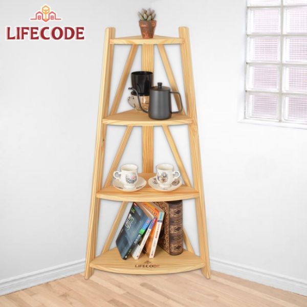 LIFECODE《極簡風》黃松木四層角落置物架/實木置物架 11050080 LIFECODE,戶外用品,LIFECODE生活密碼戶外用品生活館 ,帳篷,折疊桌椅,鋁合金,車尾帳,速搭帳,INTEX,露營,露營區,露營裝備,露營生活,露營美學,outdoor,camping,帳篷,露營小物,客廳帳
