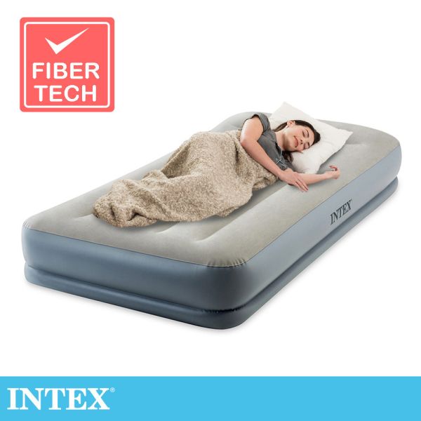 【INTEX】舒適雙層單人加大內建電動幫浦充氣床墊-寬99cm-有頭枕(64115ED) 15020210 INTEX,戶外用品,充氣床,床墊,露營,露營裝備,露營生活,outdoor,camping