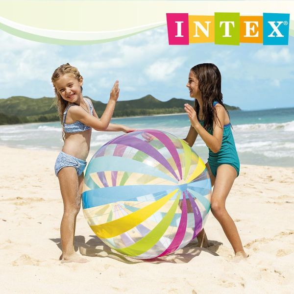 【INTEX】七彩特大充氣遊戲球/沙灘球(條紋款)-直徑107cm 15130490-2(59065) INTEX沙灘球、充氣遊戲球、兒童戲水玩具、透明沙灘球、彩虹沙灘球、海邊玩具、泳池玩具、露營玩具、親子戲水球、107cm沙灘球、夏日戲水用品、兒童充氣球、INTEX戲水用品