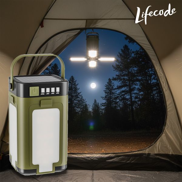 【LIFECODE】太陽能四葉可折疊露營燈/戶外燈具-軍綠 12321024 露營燈、太陽能露營燈、可折疊燈、戶外照明燈、LED燈具、防災燈、可懸掛燈、LIFECODE燈具、Type-C充電燈、軍綠燈