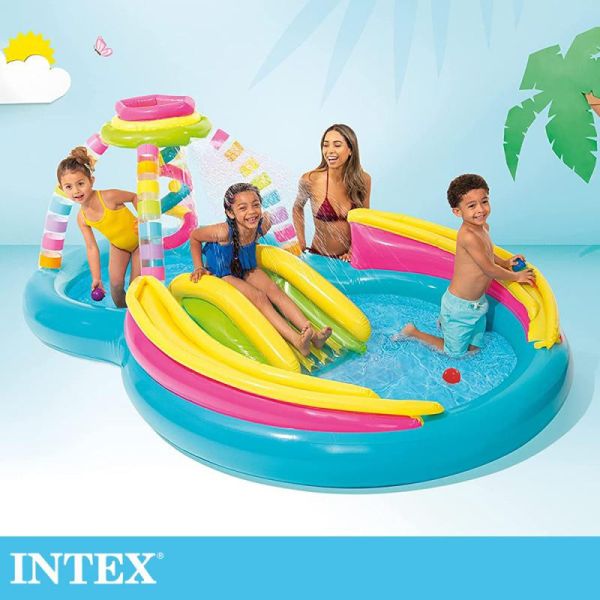 【INTEX】彩虹基地戲水游泳池/小滑水道295x191x深25cm(374L)適2歲+15120580(56137NP) LIFECODE,戶外用品,LIFECODE生活密碼戶外用品生活館 ,帳篷,折疊桌椅,鋁合金,車尾帳,速搭帳,INTEX,露營,露營區,露營裝備,露營生活,露營美學,outdoor,camping,帳篷,露營小物,客廳帳