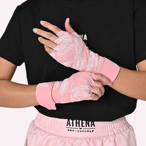 ATHENA 手綁帶 4.5米 浪潮 粉白款 附洗滌袋 手綁帶,棉質,彈性,泰拳,ATHENA,黑色,拳擊
