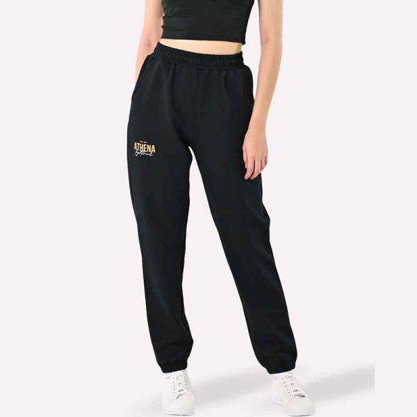 ATHENA 經典素色 運動棉褲 M 黑金 戶外穿搭,休閒褲子,ATHENA,黑色,棉褲,休閒服飾, 運動褲