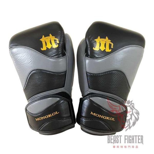 MONGKOL 蒙坤 12oz 雙腕帶 黑灰 真皮 拳擊手套 拳套,MONGKOL,拳擊,踢拳,泰拳,拳擊,黑色