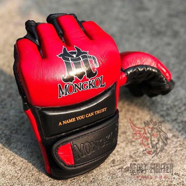 MONGKOL 真皮 MMA 01款 紅色 L 露指拳套 拳套,MONGKOL,拳擊,踢拳,MMA,綜合格鬥,露指拳套,露指手套