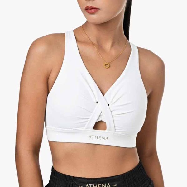 ATHENA 運動內衣 S / M / L 赫拉 V 領扭結 白色 運動內衣,bra,泰拳,ATHENA,白色,重訓,有氧