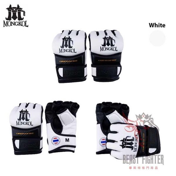 MONGKOL 真皮 MMA 01款 白色 S 露指拳套 拳套,MONGKOL,拳擊,踢拳,MMA,綜合格鬥,露指拳套,露指手套