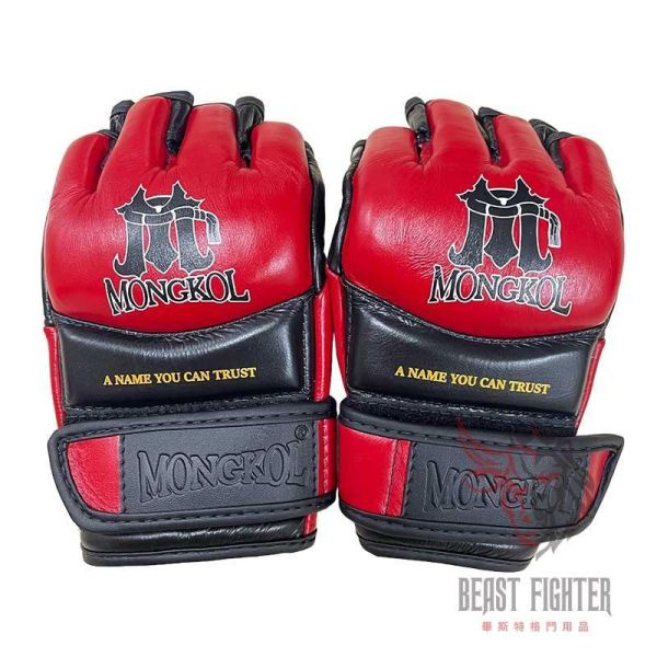 MONGKOL 真皮 MMA 01款 紅色 L 露指拳套 拳套,MONGKOL,拳擊,踢拳,MMA,綜合格鬥,露指拳套,露指手套