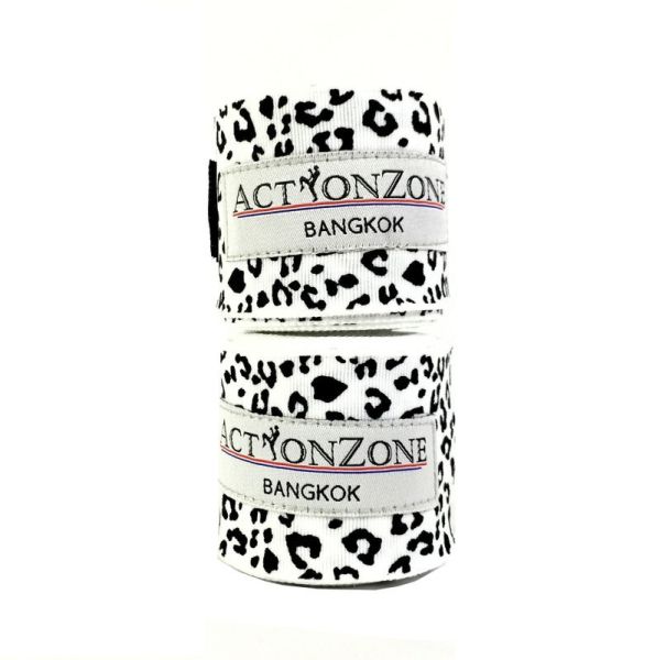 Action Zone 手綁帶 4.5 米 黑白斑紋 彈性棉質 綁手 格鬥裝備,MMA,泰拳,白色,手綁帶,纏手