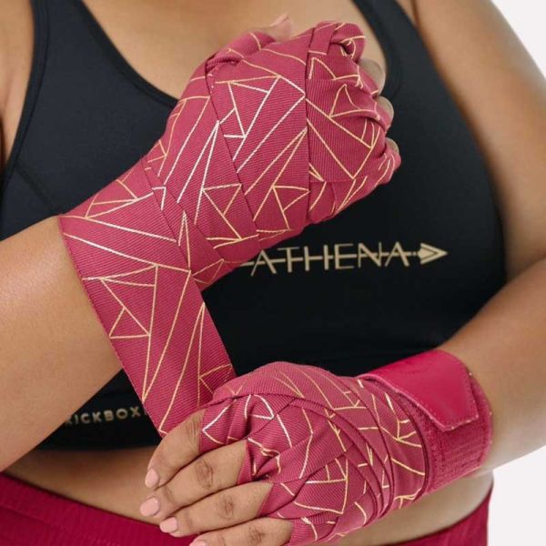 ATHENA 手綁帶 3米 4.5米 莓果紅 附洗滌袋 手綁帶,棉質,彈性,泰拳,ATHENA,紅色,拳擊
