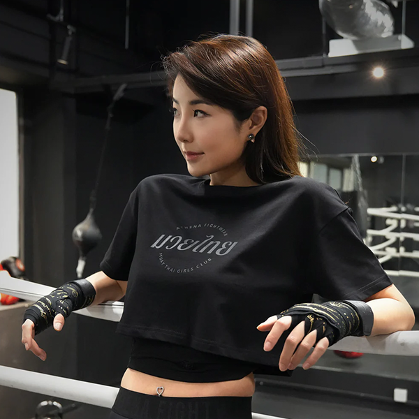 ATHENA 運動上衣 M 黑色 短版 T 卹 泰拳女孩俱樂部 上衣,休閒上衣,泰拳,ATHENA,黑色,短版上衣,休閒服飾
