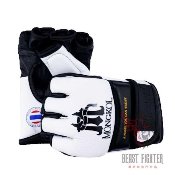 MONGKOL 真皮 MMA 01款 白色 S 露指拳套 拳套,MONGKOL,拳擊,踢拳,MMA,綜合格鬥,露指拳套,露指手套