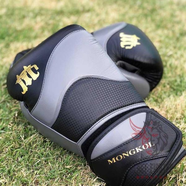 MONGKOL 蒙坤 12oz 雙腕帶 黑灰 真皮 拳擊手套 拳套,MONGKOL,拳擊,踢拳,泰拳,拳擊,黑色