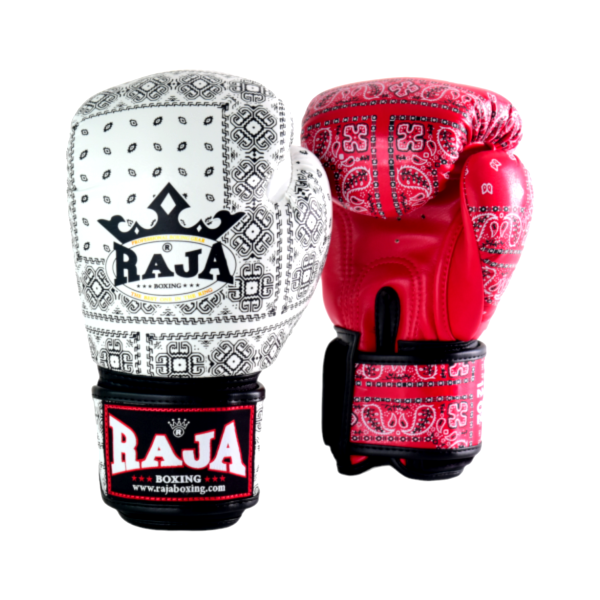 RAJA 印度拼花 紅白款 14oz 真皮 拳擊手套 拳套,RAJA,拳擊,踢拳,泰拳,拳擊
