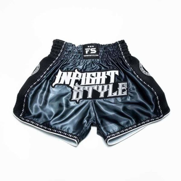 INFIGHT STYLE 黑色復古緞面 S / M / XL 泰拳褲 泰拳褲,泰國,拳擊,黑色,MMA,踢拳
