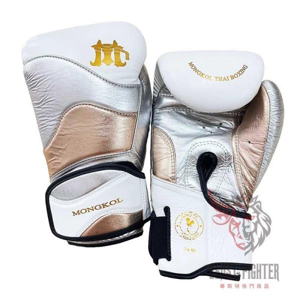MONGKOL 蒙坤 12oz 雙腕帶 白金 真皮 拳擊手套 拳套,MONGKOL,拳擊,踢拳,泰拳,拳擊,白色