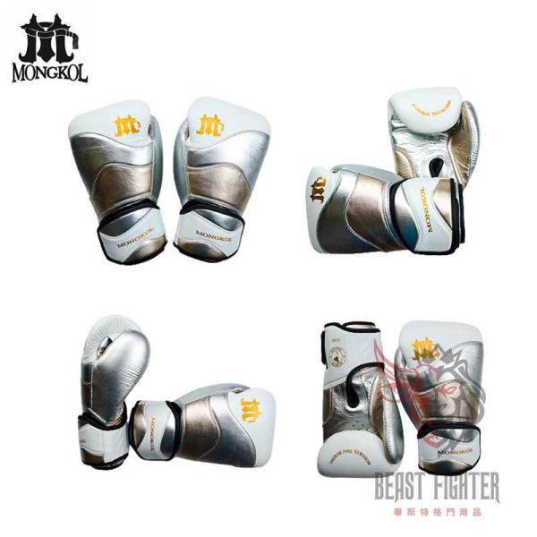 MONGKOL 蒙坤 12oz 雙腕帶 白金 真皮 拳擊手套 拳套,MONGKOL,拳擊,踢拳,泰拳,拳擊,白色