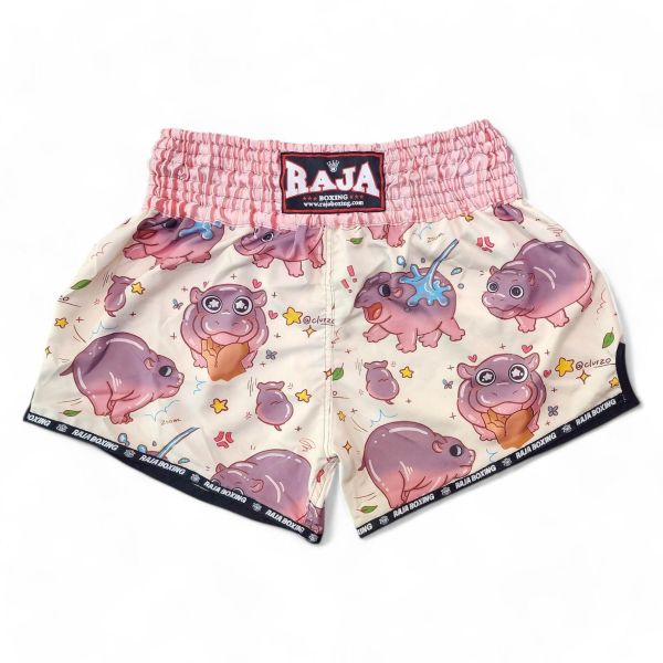 RAJA 河馬 Moo Deng M / L / XL Q版 粉色 泰拳褲 泰拳褲,RAJA,拳擊,踢拳,泰拳,運動短褲,運動褲,拳擊褲