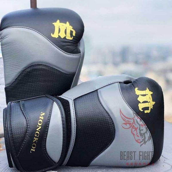 MONGKOL 蒙坤 12oz 雙腕帶 黑灰 真皮 拳擊手套 拳套,MONGKOL,拳擊,踢拳,泰拳,拳擊,黑色