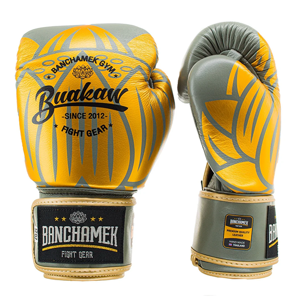 Buakaw 播求 12oz 真皮 灰金 拳套 拳套,泰拳,踢拳,拳擊