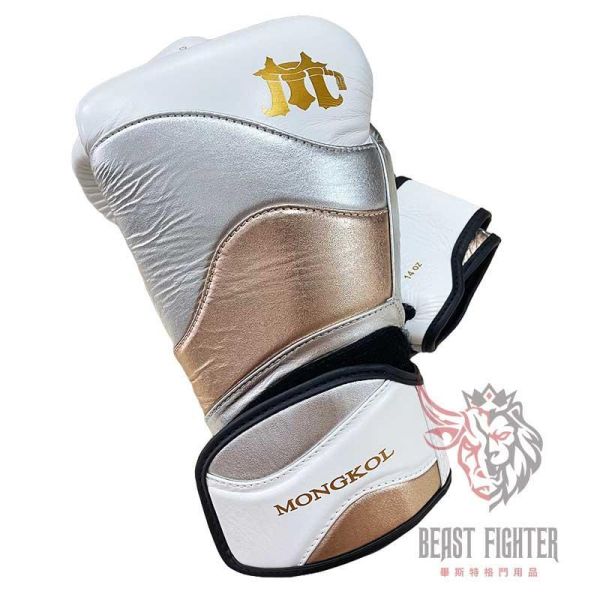 MONGKOL 蒙坤 12oz 雙腕帶 白金 真皮 拳擊手套 拳套,MONGKOL,拳擊,踢拳,泰拳,拳擊,白色