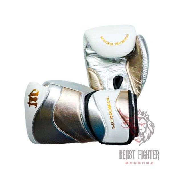 MONGKOL 蒙坤 12oz 雙腕帶 白金 真皮 拳擊手套 拳套,MONGKOL,拳擊,踢拳,泰拳,拳擊,白色