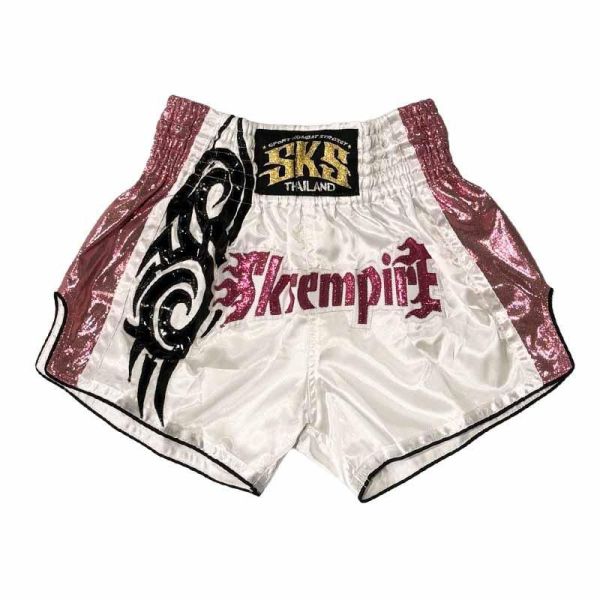SKS 龍刻粉白 M / L 泰拳褲 運動短褲 SKS,泰拳褲,運動褲,拳擊,踢拳,泰拳,白色,粉色