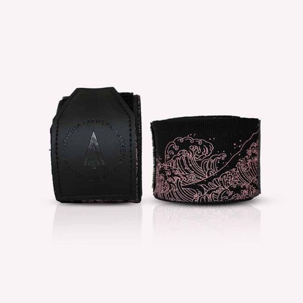 ATHENA 手綁帶 4.5米 浪潮 黑粉款 附洗滌袋 手綁帶,棉質,彈性,泰拳,ATHENA,黑色,拳擊