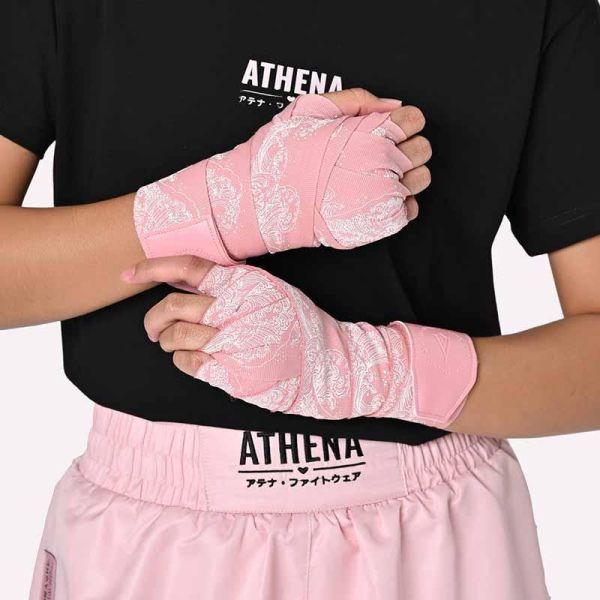 ATHENA 手綁帶 4.5米 浪潮 粉白款 附洗滌袋 手綁帶,棉質,彈性,泰拳,ATHENA,黑色,拳擊