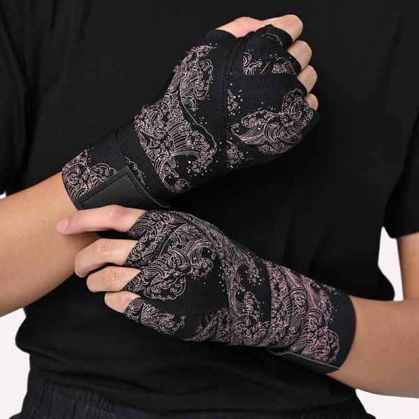 ATHENA 手綁帶 4.5米 浪潮 黑粉款 附洗滌袋 手綁帶,棉質,彈性,泰拳,ATHENA,黑色,拳擊