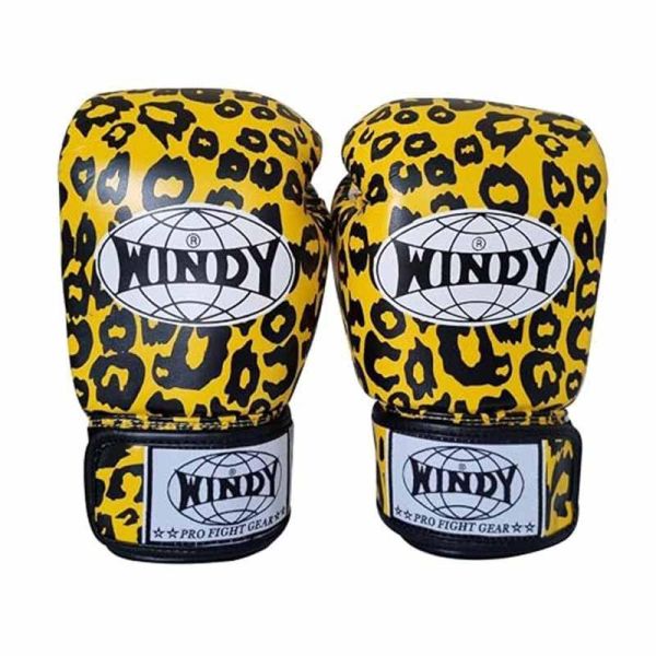 WINDY 黃色豹紋款 12oz 真皮 拳套 拳套,泰拳,踢拳,拳擊,yellow,黃色,WINDY,豹紋