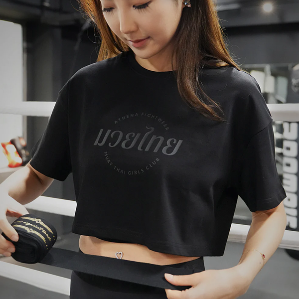 ATHENA 運動上衣 M 黑色 短版 T 卹 泰拳女孩俱樂部 上衣,休閒上衣,泰拳,ATHENA,黑色,短版上衣,休閒服飾