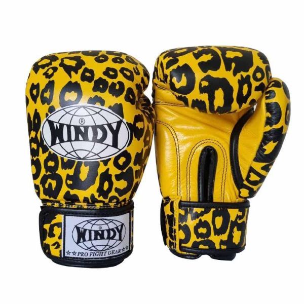 WINDY 黃色豹紋款 12oz 真皮 拳套 拳套,泰拳,踢拳,拳擊,yellow,黃色,WINDY,豹紋