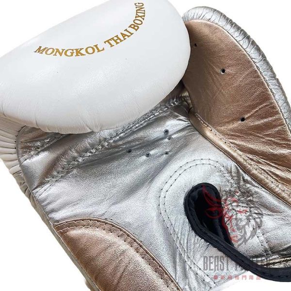 MONGKOL 蒙坤 12oz 雙腕帶 白金 真皮 拳擊手套 拳套,MONGKOL,拳擊,踢拳,泰拳,拳擊,白色