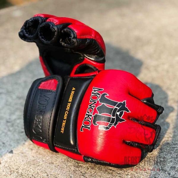 MONGKOL 真皮 MMA 01款 紅色 L 露指拳套 拳套,MONGKOL,拳擊,踢拳,MMA,綜合格鬥,露指拳套,露指手套