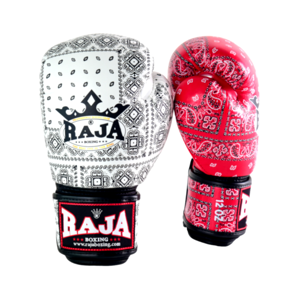 RAJA 印度拼花 紅白款 14oz 真皮 拳擊手套 拳套,RAJA,拳擊,踢拳,泰拳,拳擊