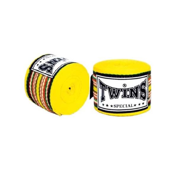 TWINS 手綁帶 黃色條紋 4.5 米 彈性棉質 綁手 TWINS,手綁帶,棉質,泰拳,黃色,拳擊