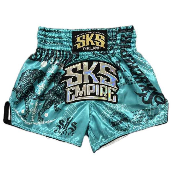 SKS 虎紋炸彈 湖水亮藍 M 泰拳褲 運動短褲 SKS,泰拳褲,運動褲,拳擊,踢拳,泰拳,