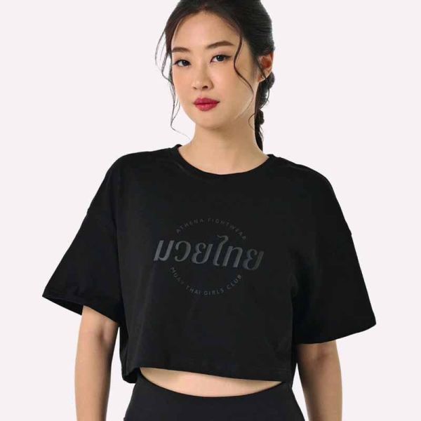ATHENA 運動上衣 S / M 黑色 短版 T 卹 泰拳女孩俱樂部 上衣,休閒上衣,泰拳,ATHENA,黑色,短版上衣,休閒服飾